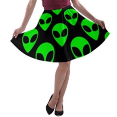 We Are Watching You! Aliens Pattern, Ufo, Faces A-line Skater Skirt by Casemiro