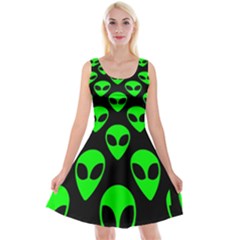 We Are Watching You! Aliens Pattern, Ufo, Faces Reversible Velvet Sleeveless Dress