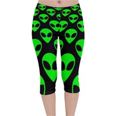 We Are Watching You! Aliens Pattern, Ufo, Faces Velvet Capri Leggings  by Casemiro