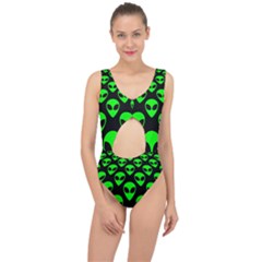 We Are Watching You! Aliens Pattern, Ufo, Faces Center Cut Out Swimsuit by Casemiro