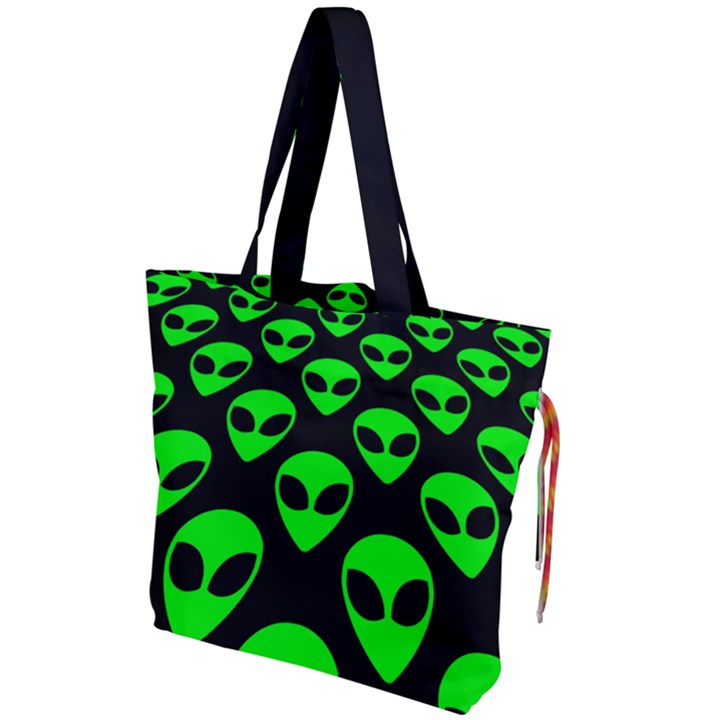 We are WATCHING you! Aliens pattern, UFO, faces Drawstring Tote Bag