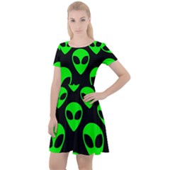 We Are Watching You! Aliens Pattern, Ufo, Faces Cap Sleeve Velour Dress  by Casemiro