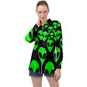 We are WATCHING you! Aliens pattern, UFO, faces Long Sleeve Satin Shirt View1