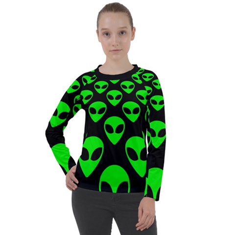 We Are Watching You! Aliens Pattern, Ufo, Faces Women s Long Sleeve Raglan Tee by Casemiro