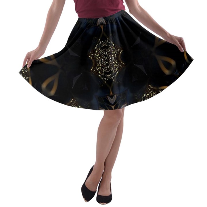 Blue and gold A-line Skater Skirt