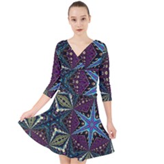 Ornate Star Quarter Sleeve Front Wrap Dress by Dazzleway