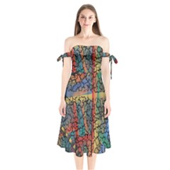 Crackle Shoulder Tie Bardot Midi Dress by WILLBIRDWELL