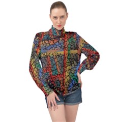 Crackle High Neck Long Sleeve Chiffon Top by WILLBIRDWELL