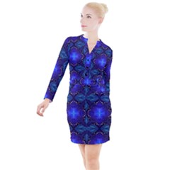 Blue Ornate Button Long Sleeve Dress by Dazzleway