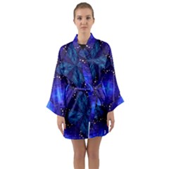 Blue Ornate Long Sleeve Satin Kimono by Dazzleway