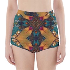 Teal And Orange High-waisted Bikini Bottoms by Dazzleway