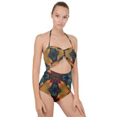 Teal And Orange Scallop Top Cut Out Swimsuit by Dazzleway