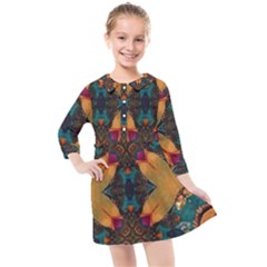 Teal And Orange Kids  Quarter Sleeve Shirt Dress by Dazzleway