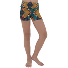 Teal And Orange Kids  Lightweight Velour Yoga Shorts by Dazzleway