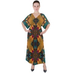 Teal And Orange V-neck Boho Style Maxi Dress by Dazzleway