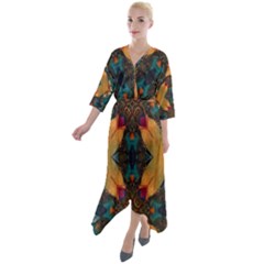 Teal And Orange Quarter Sleeve Wrap Front Maxi Dress by Dazzleway