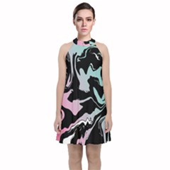 Painted Lines Velvet Halter Neckline Dress 