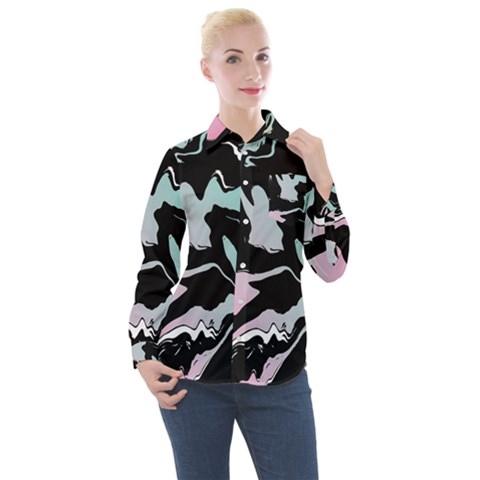 Painted Lines Women s Long Sleeve Pocket Shirt by designsbymallika