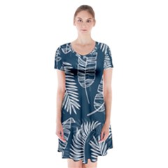 Blue Leaves Short Sleeve V-neck Flare Dress by goljakoff