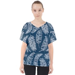 Blue Leaves V-neck Dolman Drape Top by goljakoff