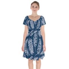 Blue Leaves Short Sleeve Bardot Dress by goljakoff