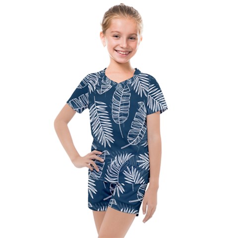 Blue Leaves Kids  Mesh Tee And Shorts Set by goljakoff