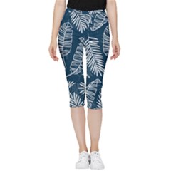 Blue Leaves Inside Out Lightweight Velour Capri Leggings  by goljakoff