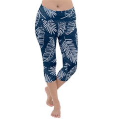 Blue Leaves Lightweight Velour Capri Yoga Leggings by goljakoff