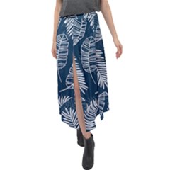 Blue Leaves Velour Split Maxi Skirt by goljakoff