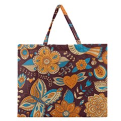 Butterfly And Flowers Zipper Large Tote Bag by goljakoff