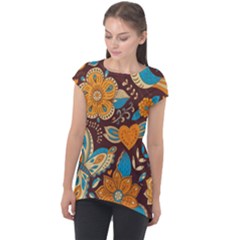 Butterfly And Flowers Cap Sleeve High Low Top by goljakoff