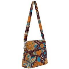 Butterfly And Flowers Zipper Messenger Bag by goljakoff