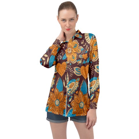 Butterfly And Flowers Long Sleeve Satin Shirt by goljakoff