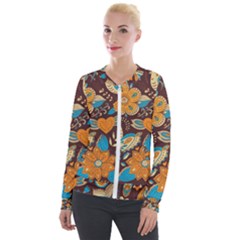 Butterfly And Flowers Velvet Zip Up Jacket by goljakoff