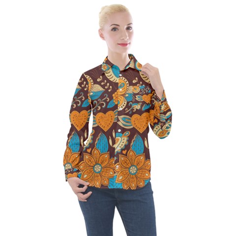 Butterfly And Flowers Women s Long Sleeve Pocket Shirt by goljakoff