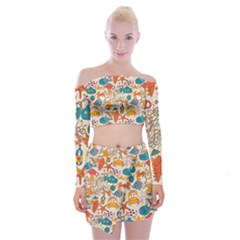 Sea Creatures Off Shoulder Top With Mini Skirt Set by goljakoff