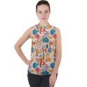 Sea creatures Mock Neck Chiffon Sleeveless Top View1