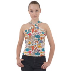 Sea Creatures Cross Neck Velour Top by goljakoff