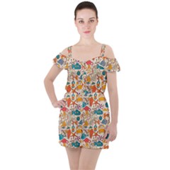 Sea Creatures Ruffle Cut Out Chiffon Playsuit by goljakoff