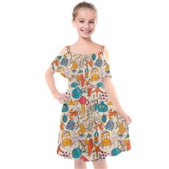 Sea Creatures Kids  Cut Out Shoulders Chiffon Dress by goljakoff