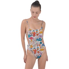 Sea Creatures Tie Strap One Piece Swimsuit by goljakoff