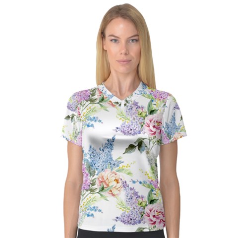 Flowers V-neck Sport Mesh Tee by goljakoff