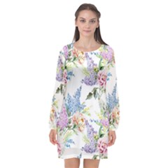 Flowers Long Sleeve Chiffon Shift Dress  by goljakoff