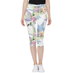 Flowers Inside Out Lightweight Velour Capri Leggings  by goljakoff