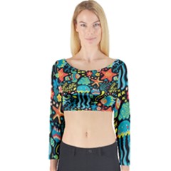 Sea Animals Long Sleeve Crop Top by goljakoff