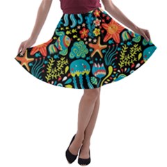 Sea Animals A-line Skater Skirt by goljakoff