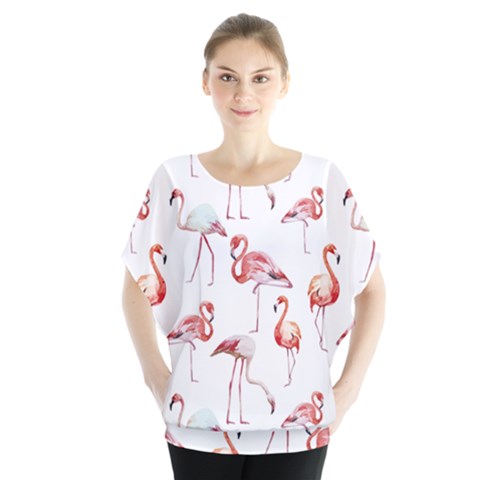 Rose Flamingos Batwing Chiffon Blouse by goljakoff