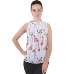 Rose Flamingos Mock Neck Chiffon Sleeveless Top by goljakoff