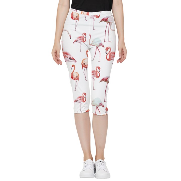 Rose flamingos Inside Out Lightweight Velour Capri Leggings 