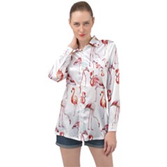 Rose flamingos Long Sleeve Satin Shirt